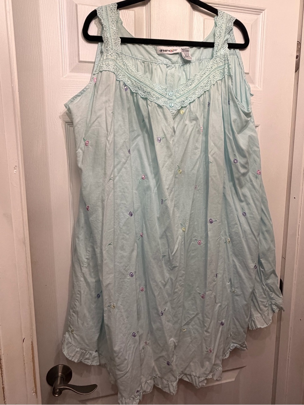 Dreams Co Cotton Mint Green Embroidered pajama